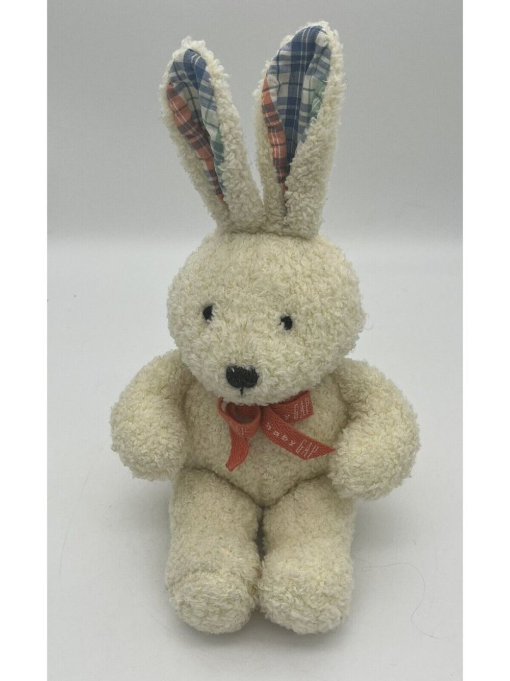 Baby Gap Bunny Rabbit Plush Cream Plaid Ears Toy Rattle Easter 13"